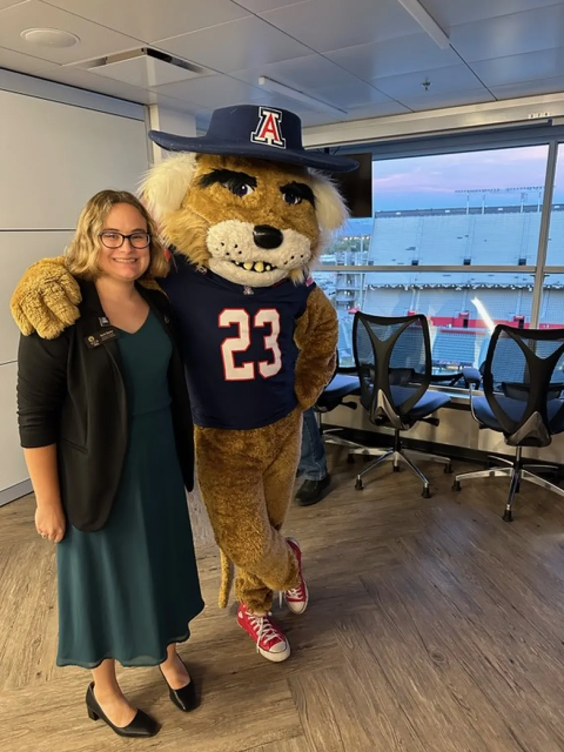 Sarah Stamer and Wilbur Wildcat at the on-campus Astronaut Scholarship Award Ceremony