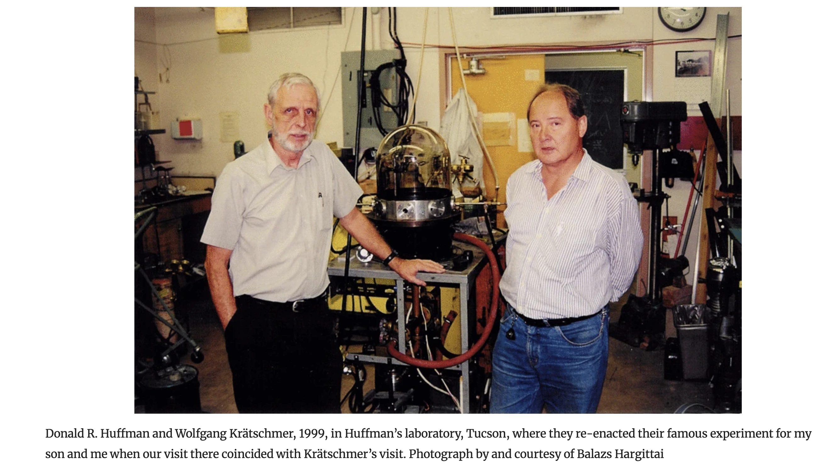 Donald Huffman and Wolfgang Kratschmer, 1999 in Huffman's Laboratory Tucson